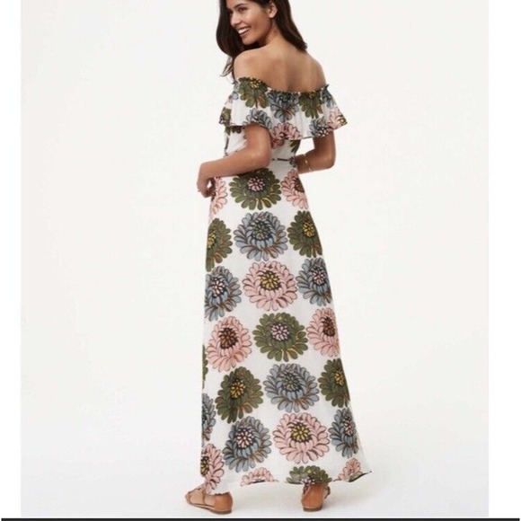 LOFT Marigold Off Shoulder Ruffle Maxi Dress Floral SOLD OUT sz 6 - Picture 2 of 6